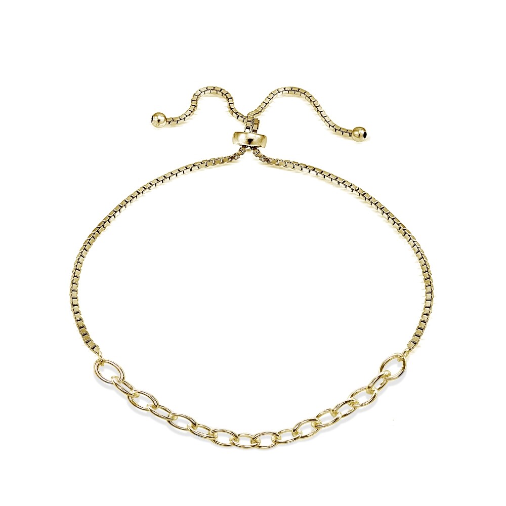 Pull-String Adjustable Gold Plated 925 Silver Charm Link Chain Bolo Bracelet