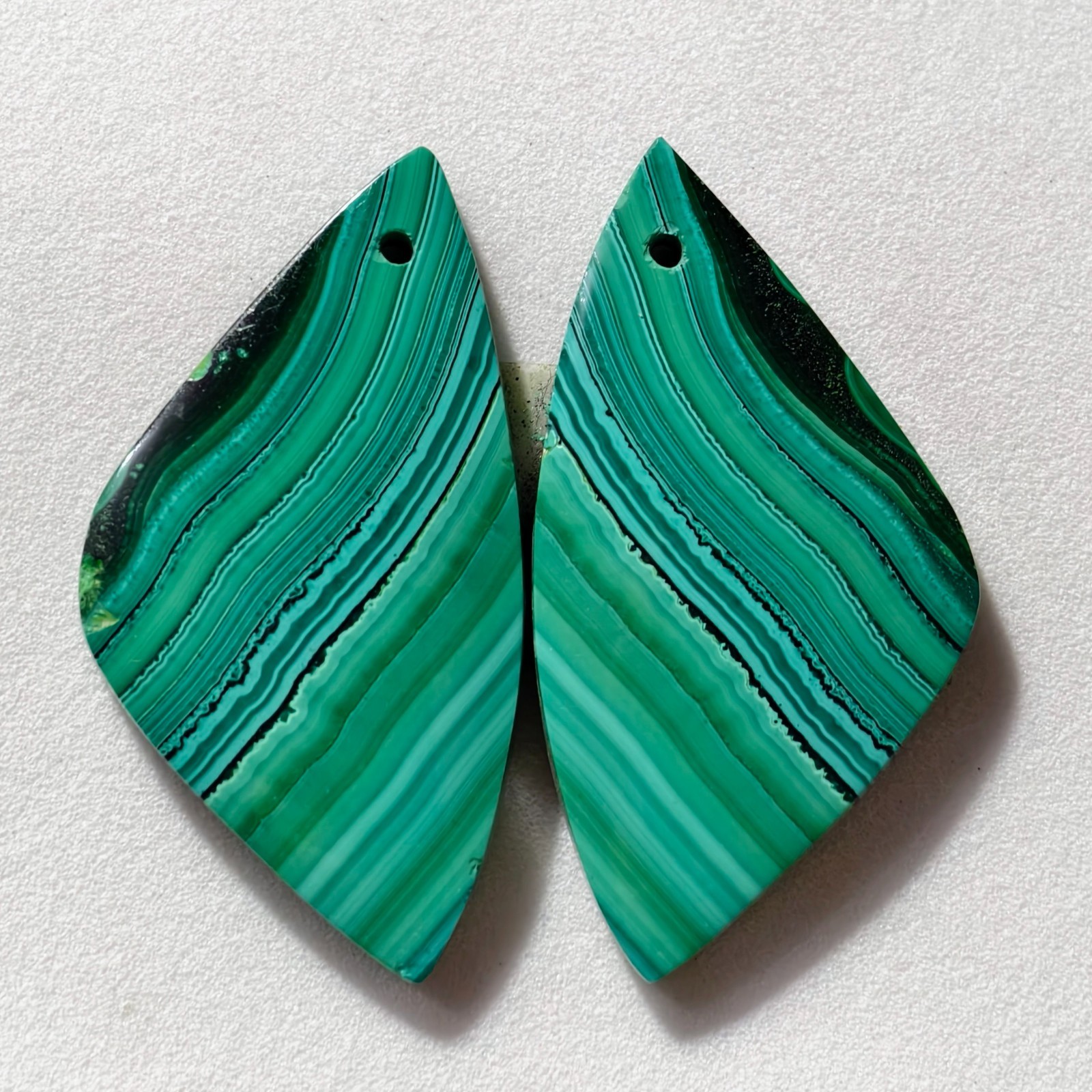45 Cts Natural Malachite Drilled Match Pair Cabochon Gemstone 32 X 17 MM