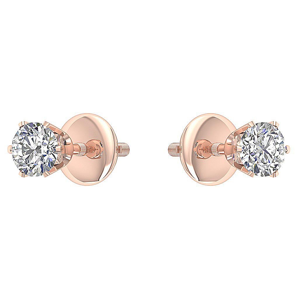 0.50Ct Solitaire Studs Earrings Round Diamond 14K White Yellow Rose Gold 4.30 mm