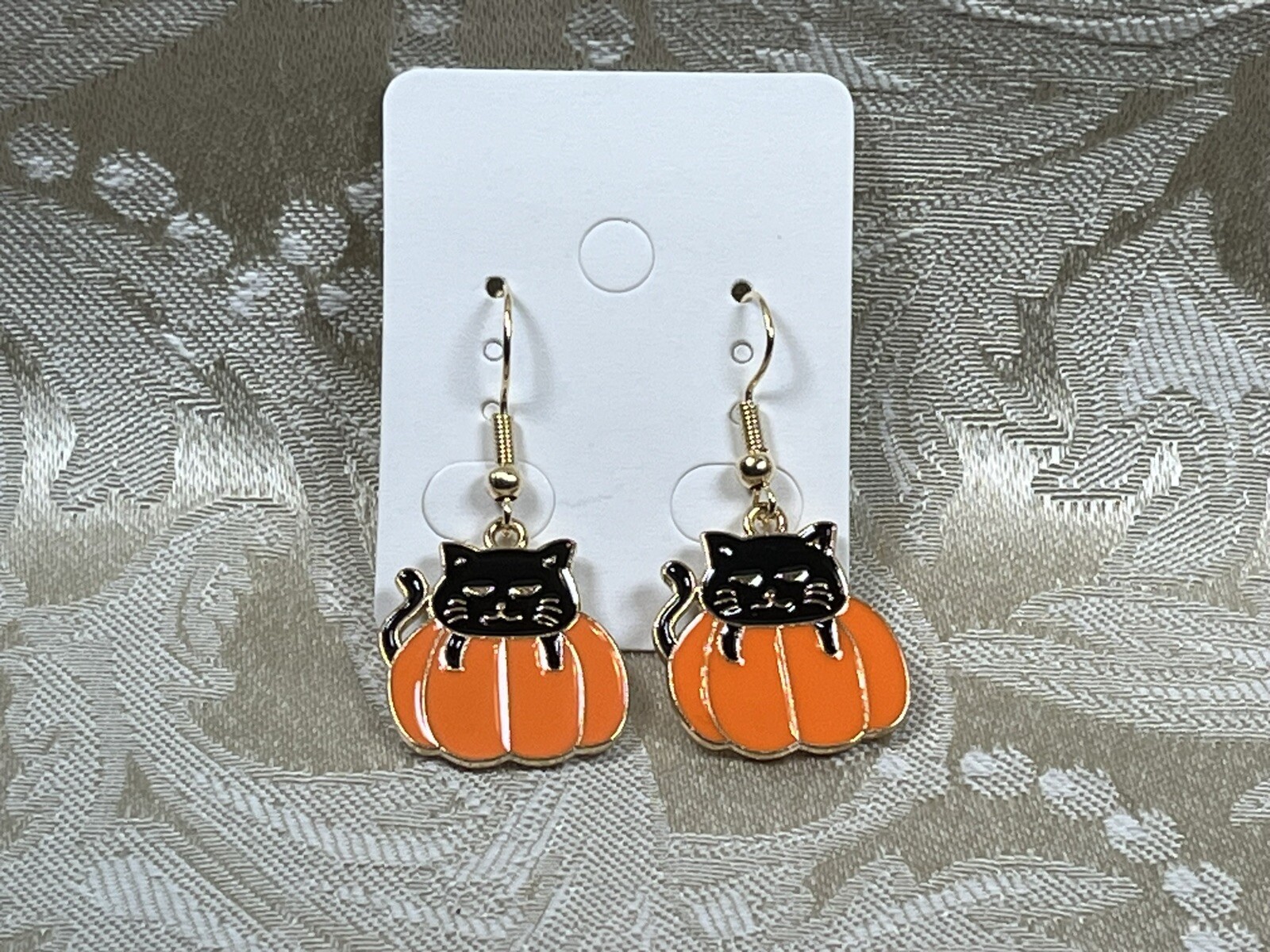 Black Cat Pumpkin Halloween Gold Dangle Fashion Bohemian Fun Earrings