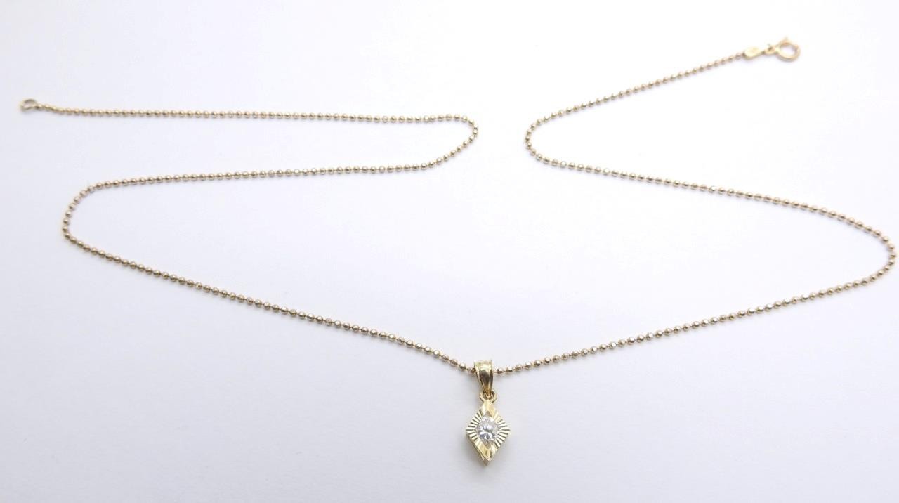 14K Yellow Gold Bead Ball Necklace Chain Cubic Pendant 18 inches 2.8 Grams