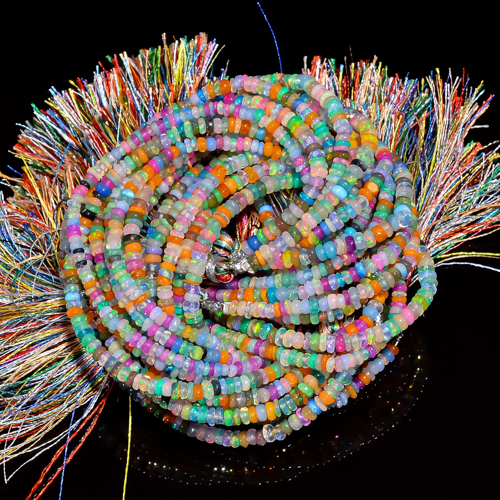 Multi Ethiopian Opal Gemstone Roundel Shape Smooth Beads 4X4X2mm Strand 8″ UB700