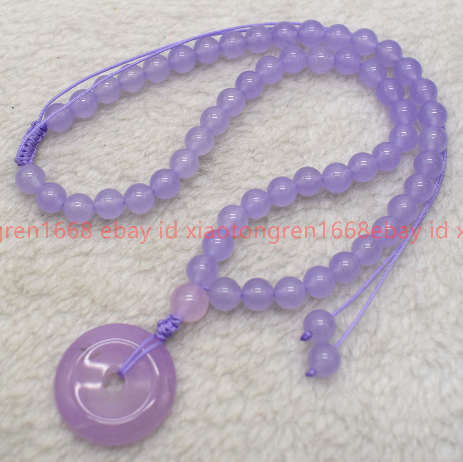 New 8/10/12mm Lavender /Red Jade Gems & 30mm Circle Donut Pendant Necklace 18in