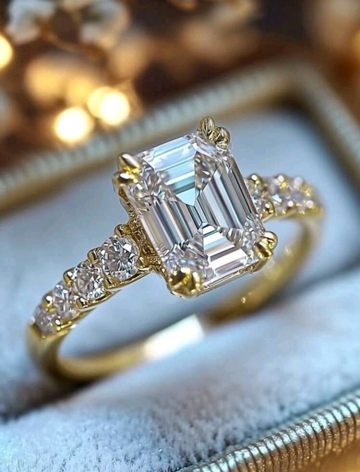 Gold-Plated Copper White/Colorless Square CZ Ring Size 7 With Inlay