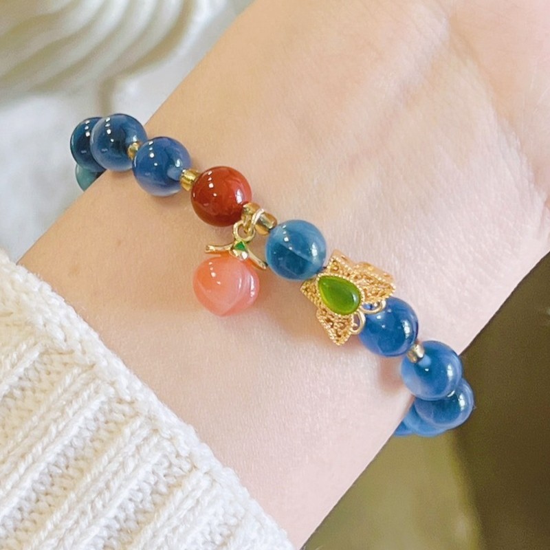 8mm Natural Blue Agate Safety Buckle Handmade Bracelet