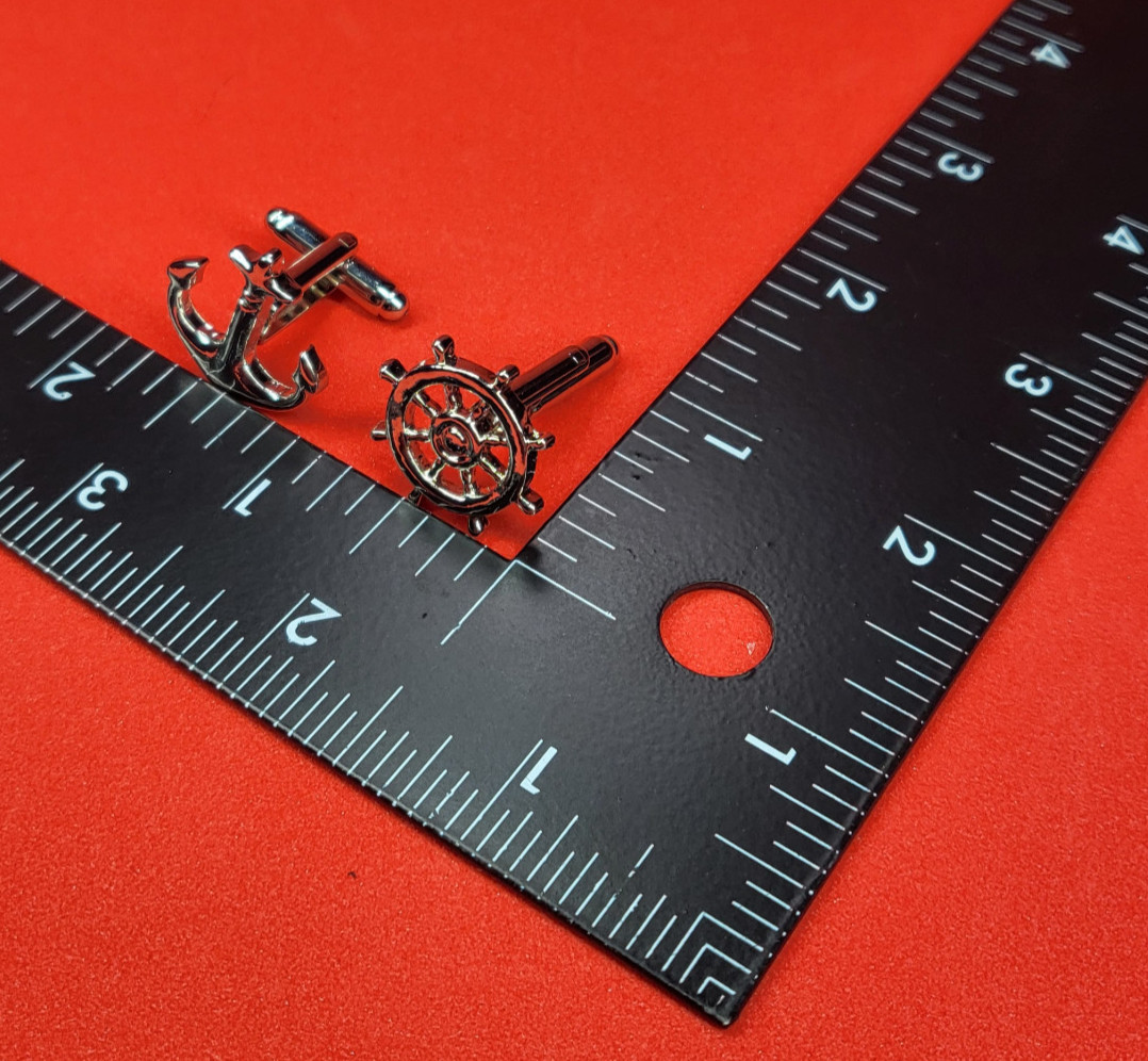 Timeless Nautical Anchor & Ship Wheel Cufflinks – Versatile Gift for Men Formal