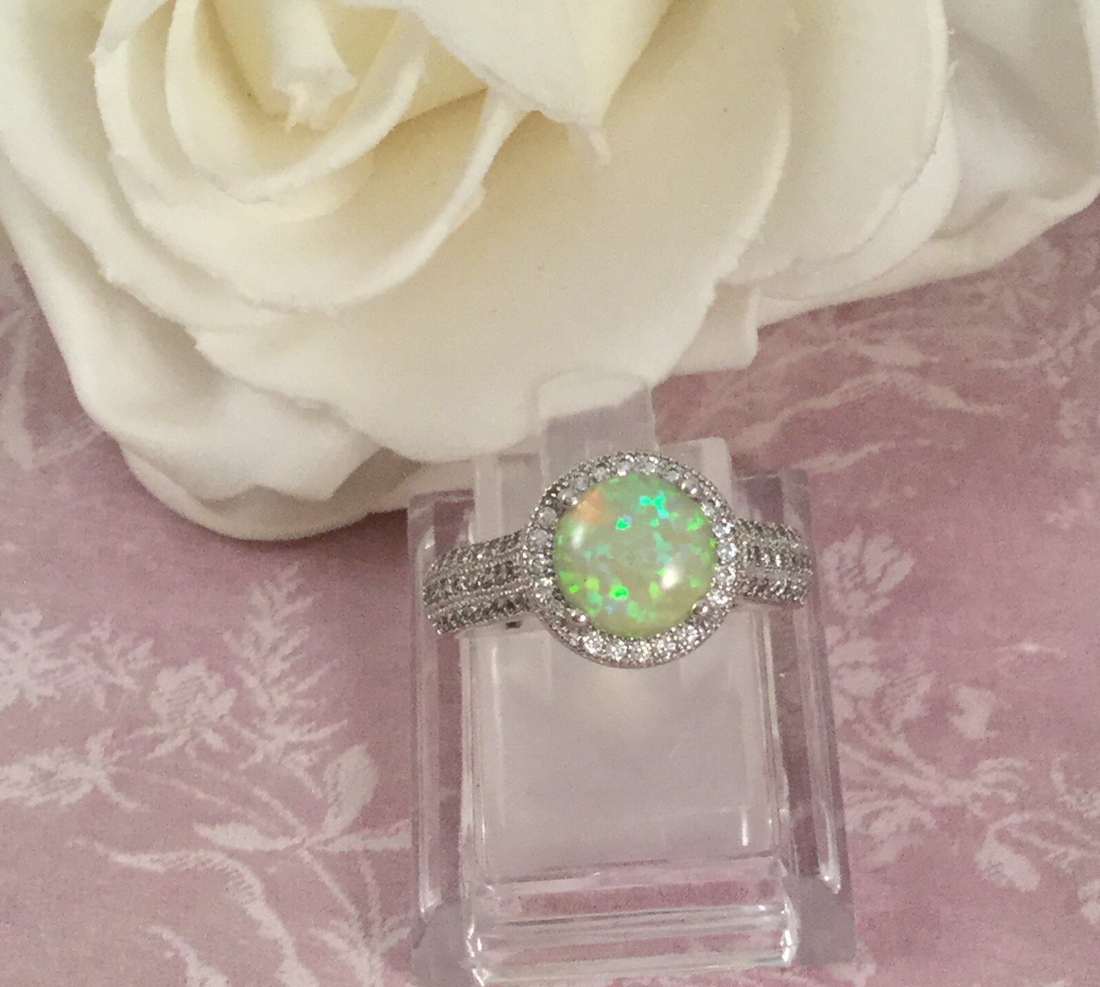 Vintage Jewellery Gold Ring Opal White Sapphires Antique Deco Jewelry large 9