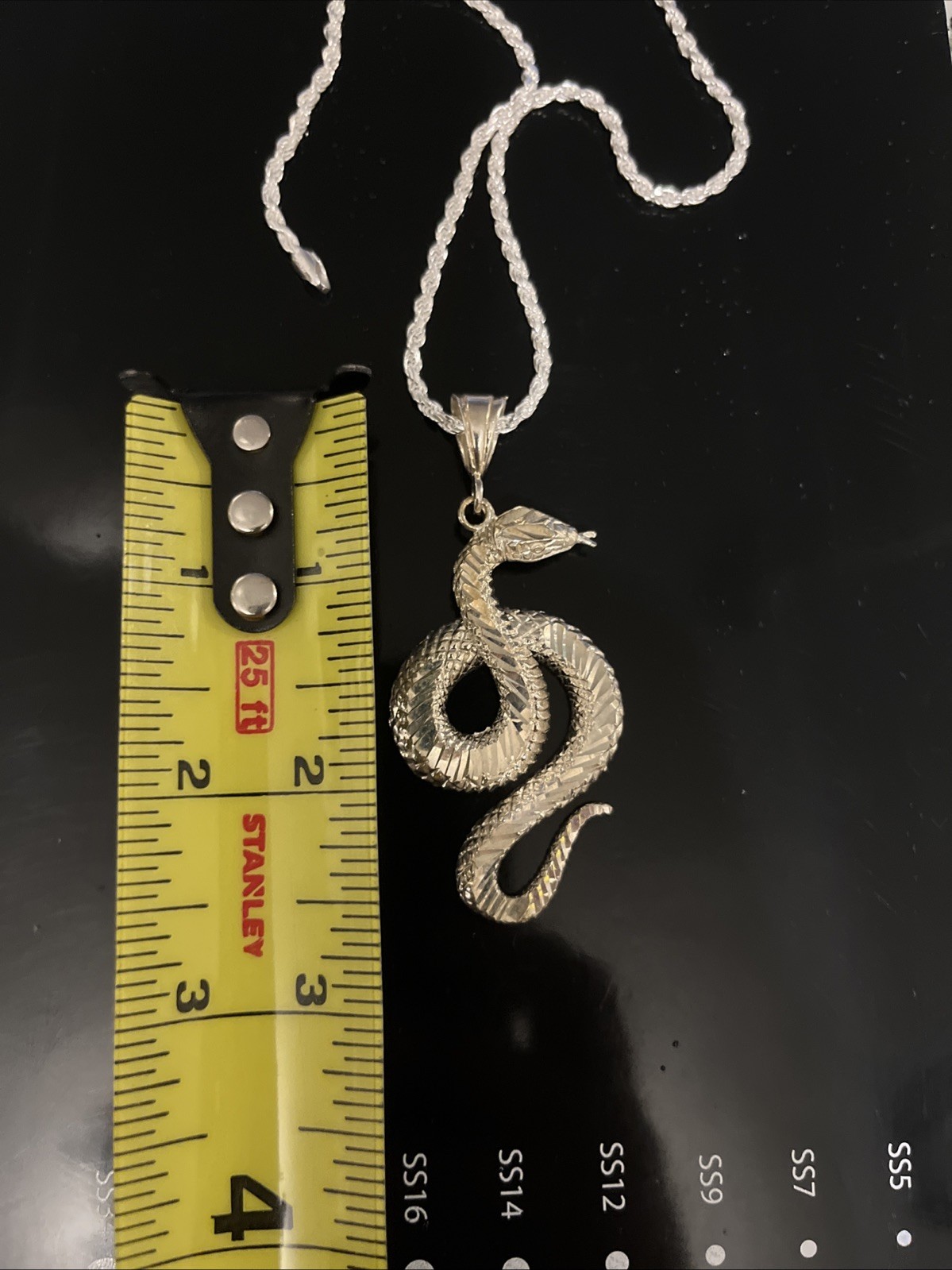Large 925 Silver Diamond Cut Snake Pendant