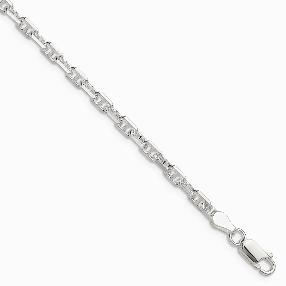 Sterling Silver Pol. And Diamond-Cut 3.75mm Mariner Link Chain Bracelet 7″-8″