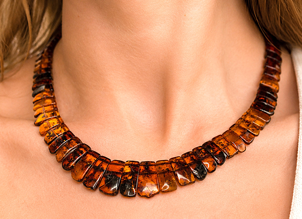 Genuine Baltic Amber Elegant Chic Necklace, Cognac Mix color 45 cm 17.7”, Gift