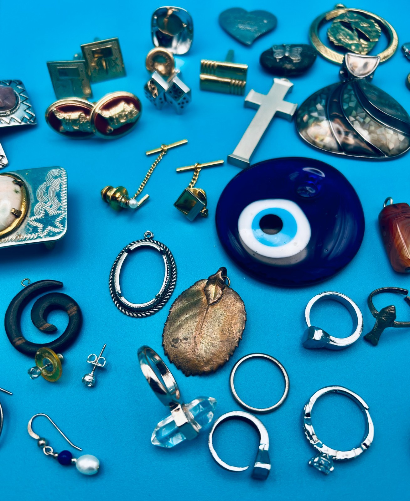 LOT Single Earrings Pendants Cuff Link Rings Buckle Charms Jewelry Designer