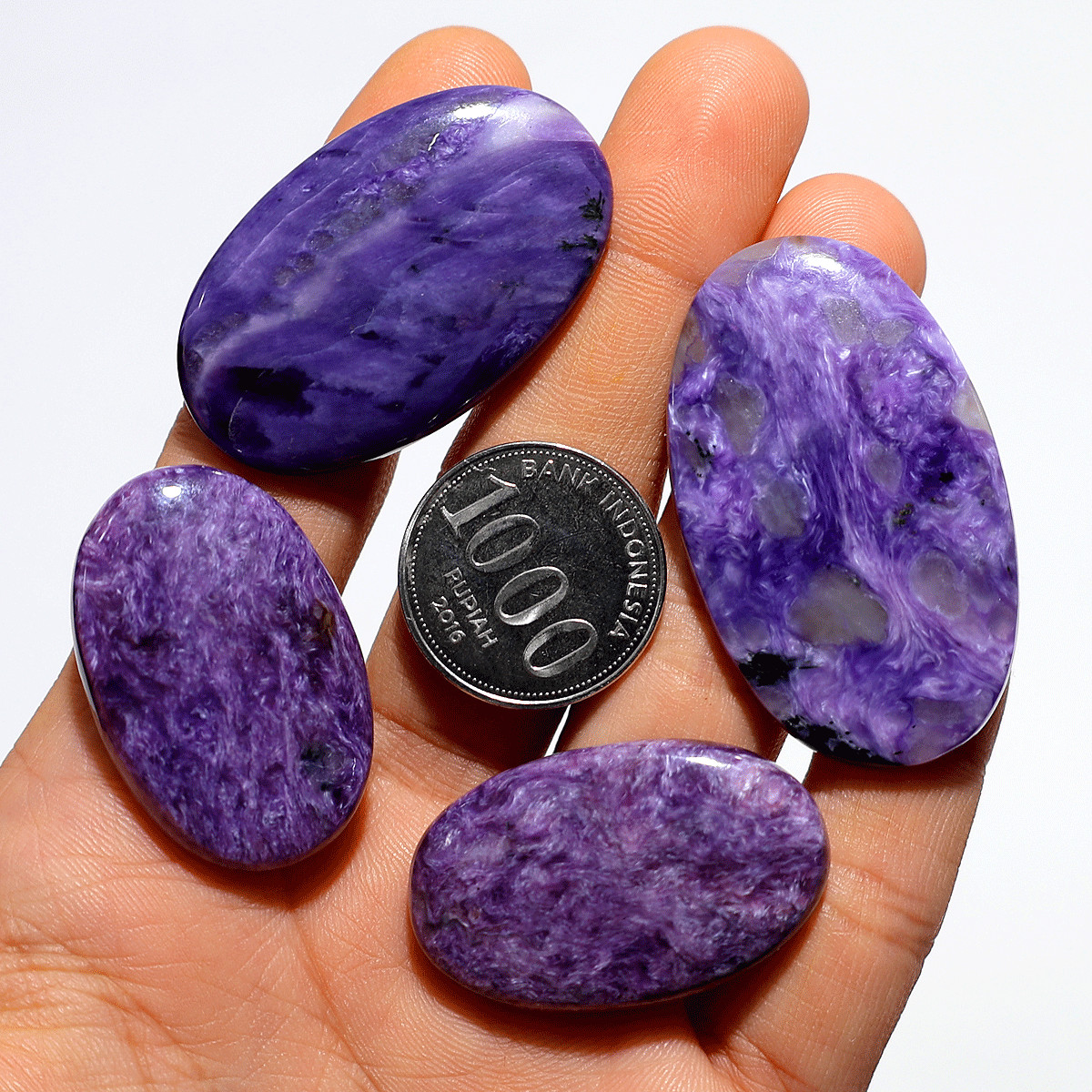 Swirling Violet~ 4 PC Natural Charoite 37mm-48mm Hi-Grade Cabochon Gemstones Lot