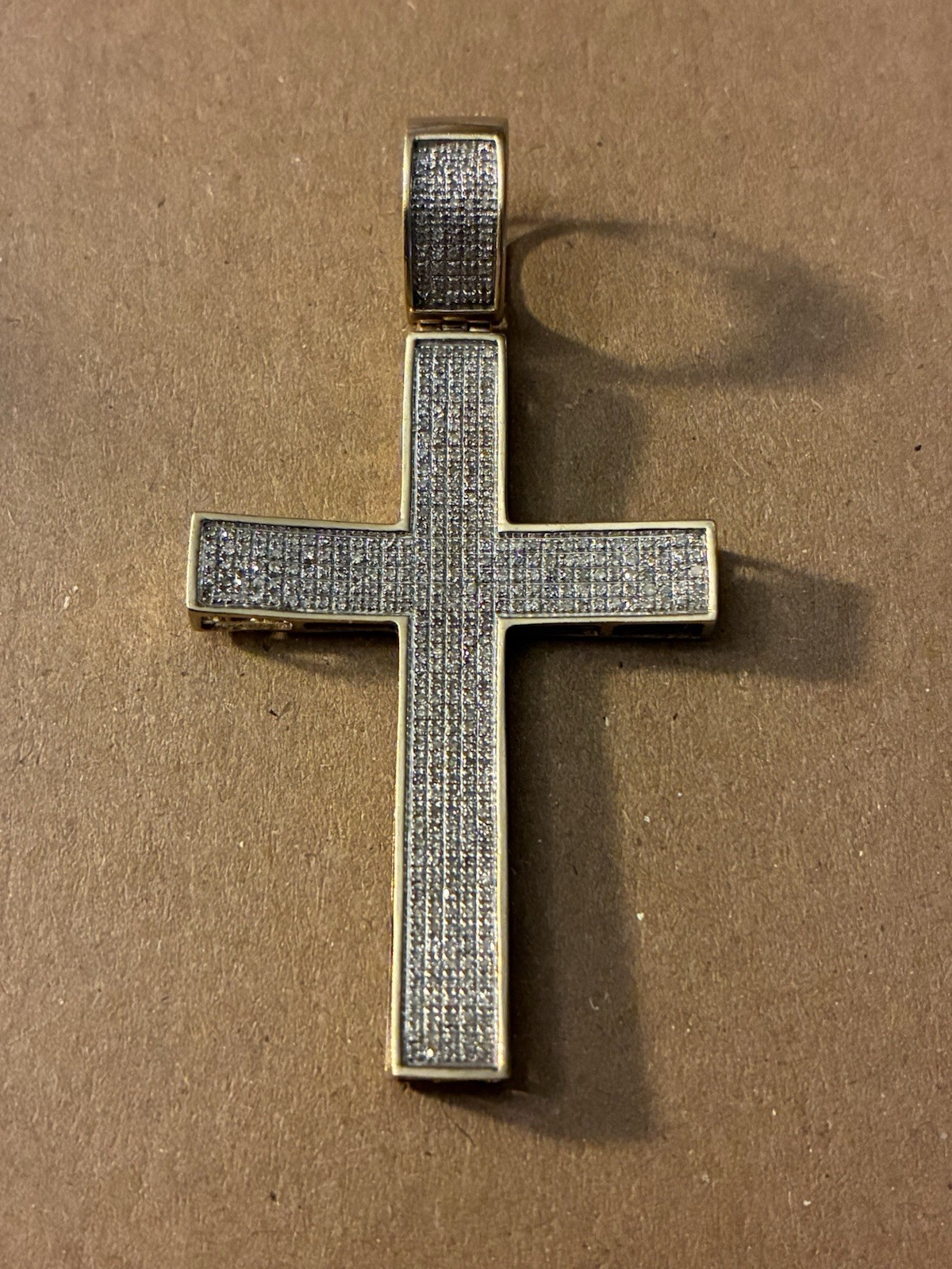 10kt Gold Vintage Stamped Diamond Cross pendant Heavy 9.7 Grams 300+ Diamonds
