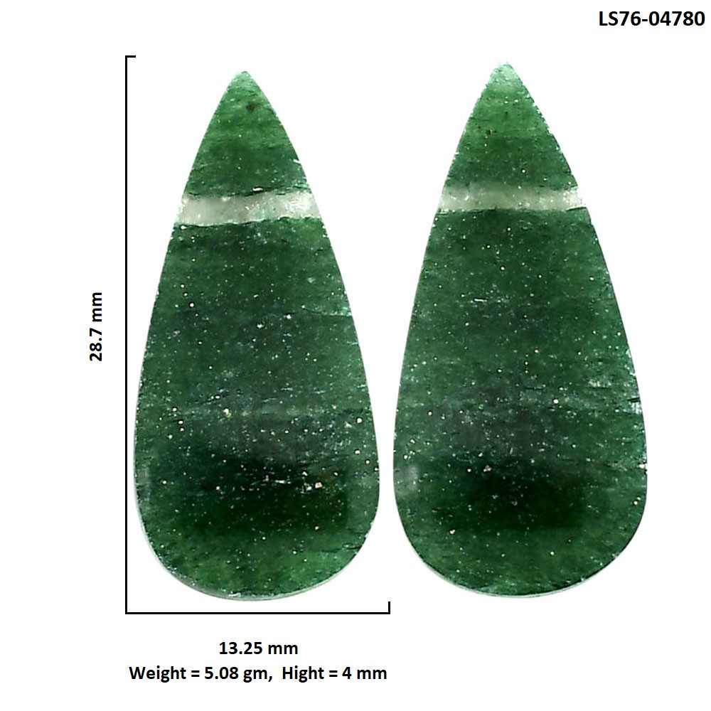 Natural Green Aventurine Pair 13.25×28.7×4 mm Pear Polished Gemstone LS76-04780