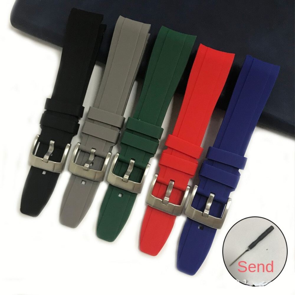 Premium Silicone Waterproof Watch Band Curved End Rubber Strap 19/20/21/22/24mm