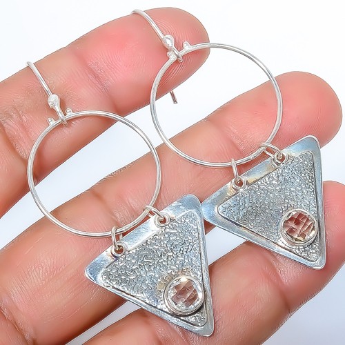 White Topaz Sand Paper Textured 925 Silver Earring 2.42″ E7323-43