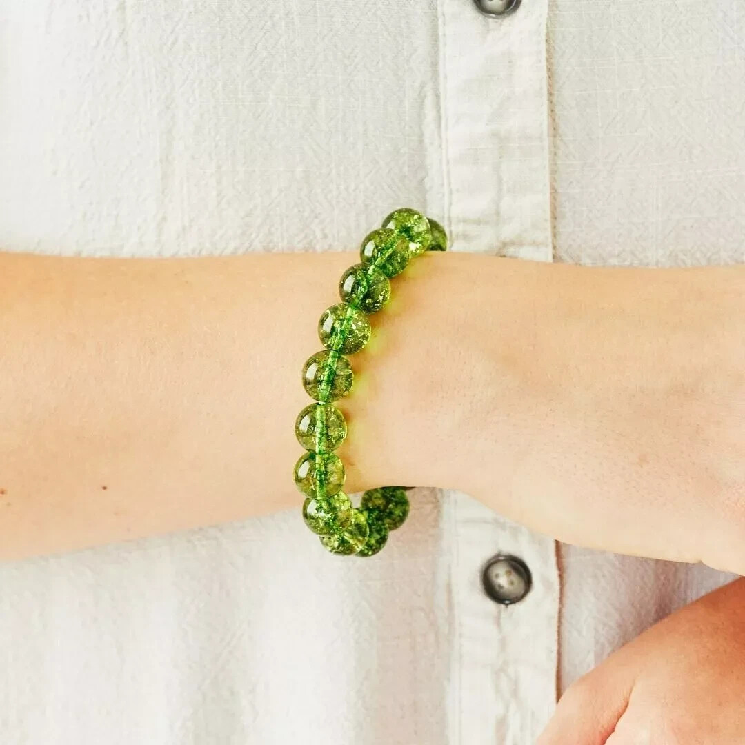 Genuine Peridot Stone Bracelet Green Crystal Beads Stretch Bracelet Handmade 1Pc