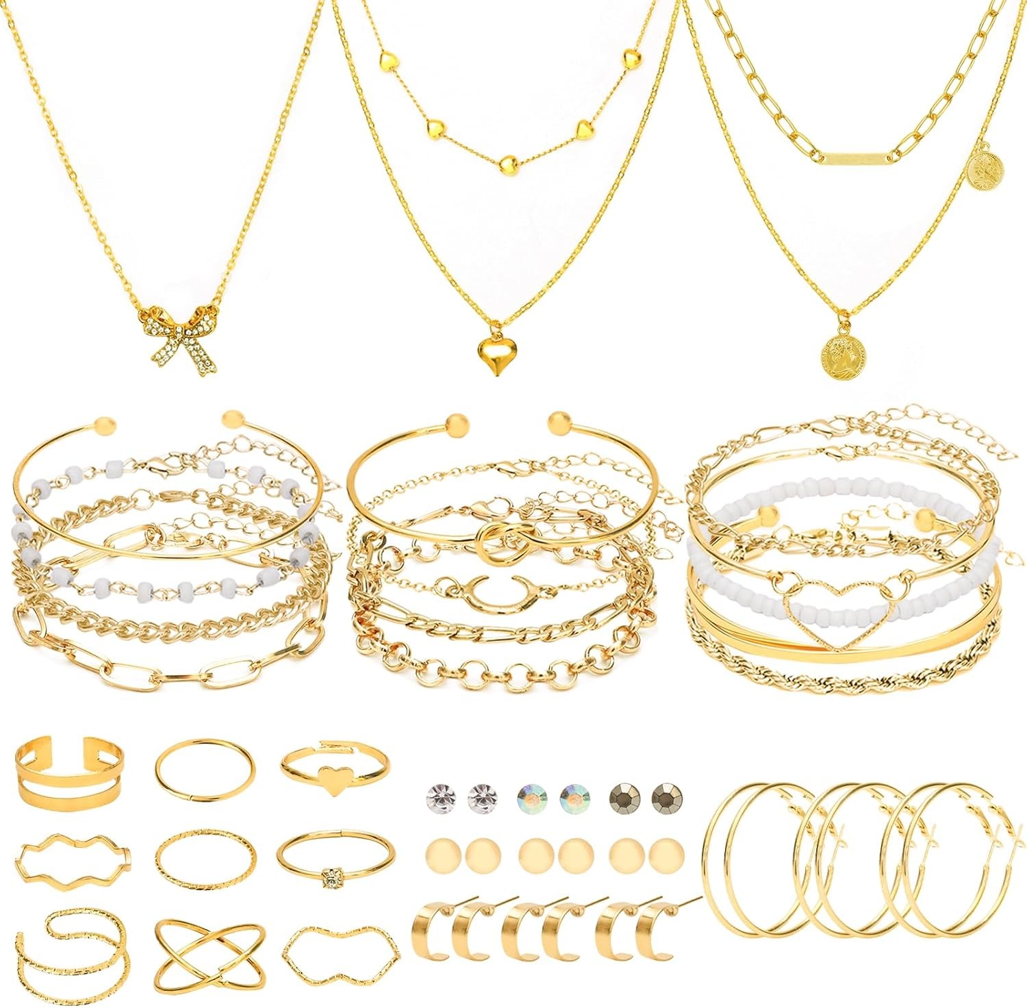 NEWITIN 49 Pieces Gold Jewelry Set for Women Fashion Costume Jewelry Gold Plated