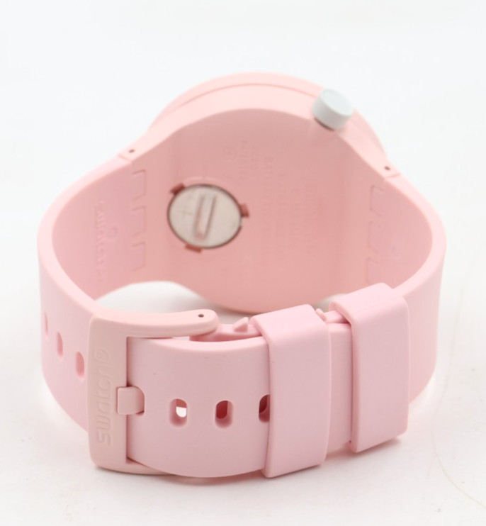 Swiss Swatch Big Bold C-Pink Silicone Visible Movement Watch 47mm SB03P100 $145