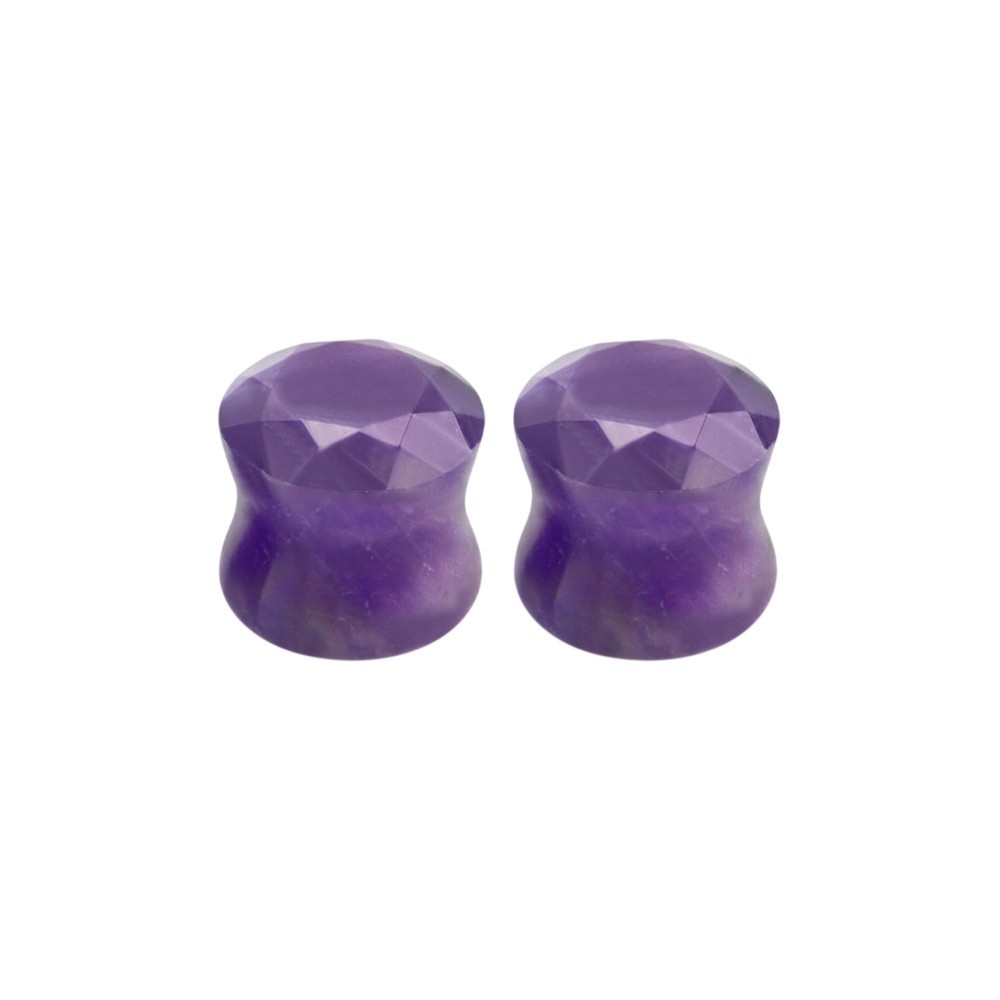 Amethyst Stone Double Flare Faceted Cut Ear Gauges Plugs Expanders Piercing