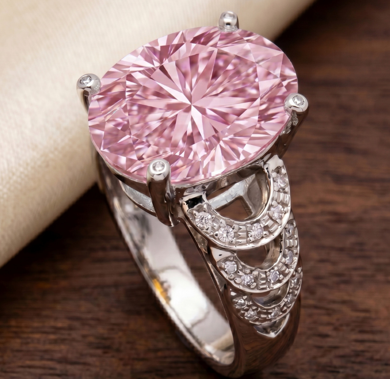 RARE 7.00 Ct Certified Oval Cut Pink Natural Diamond Ring White Gold Finish