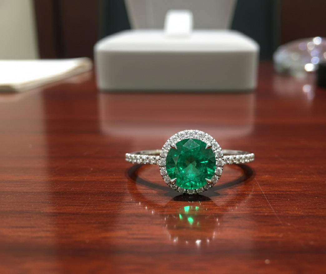 1.90 Ct Natural Emerald Diamond Propose Ring 14K White Gold Round Cut Size 8