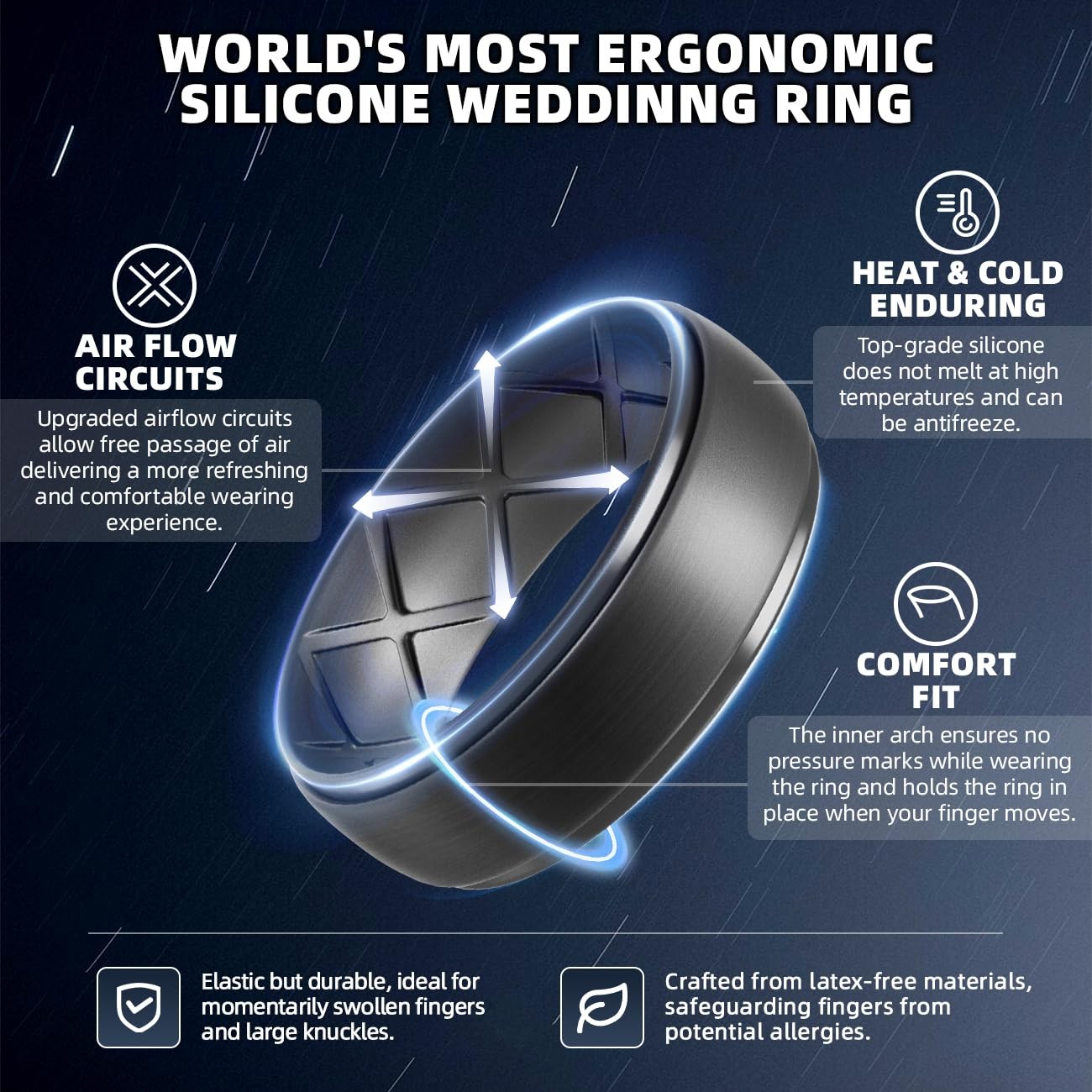 Ergonomic Silicone Rings Mens Inner Arc Breathable Silicone Ring Half Size