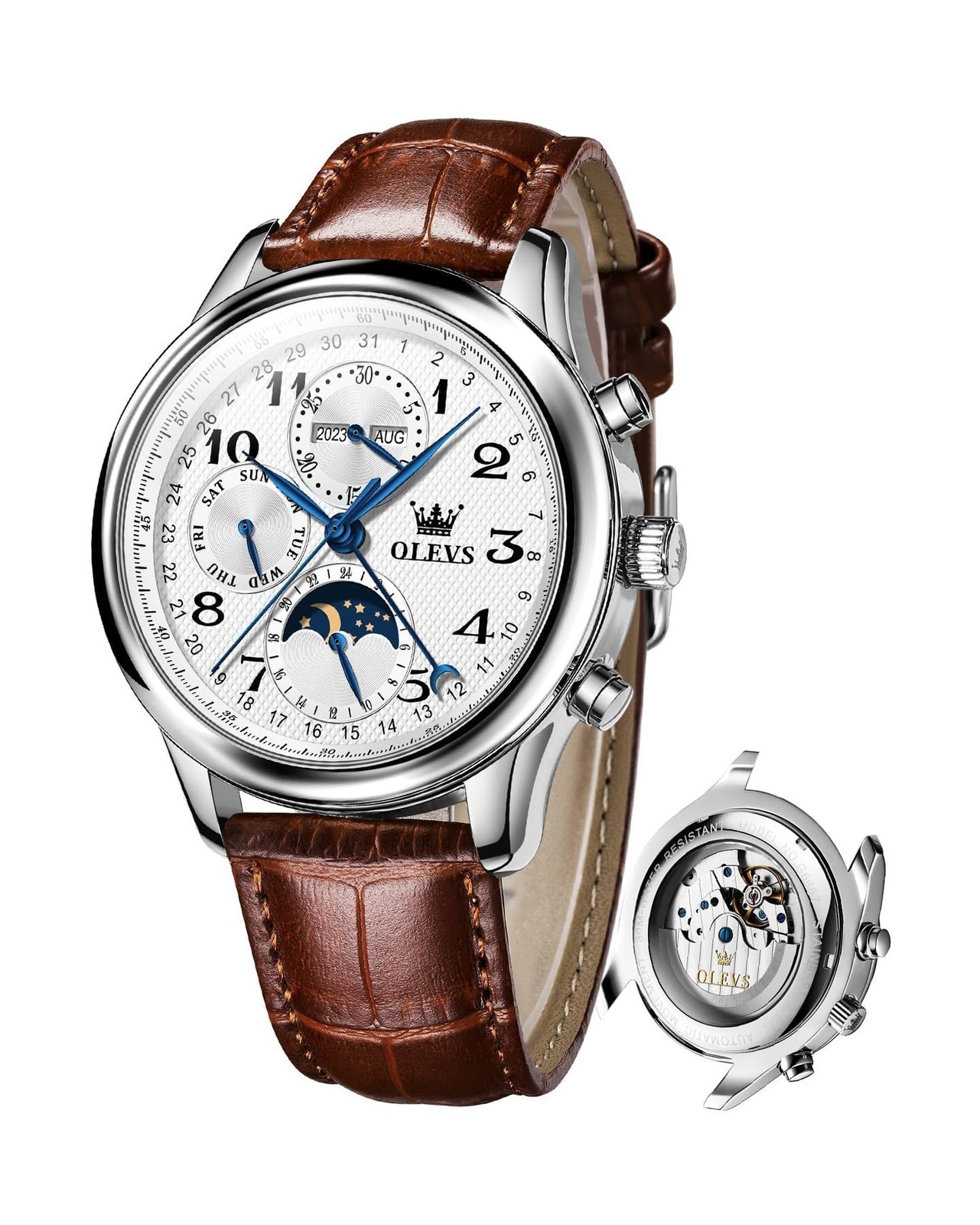 OLEVS Automatic Watches for Men Multi Calendar Moonphase with 3ATM Waterproof…