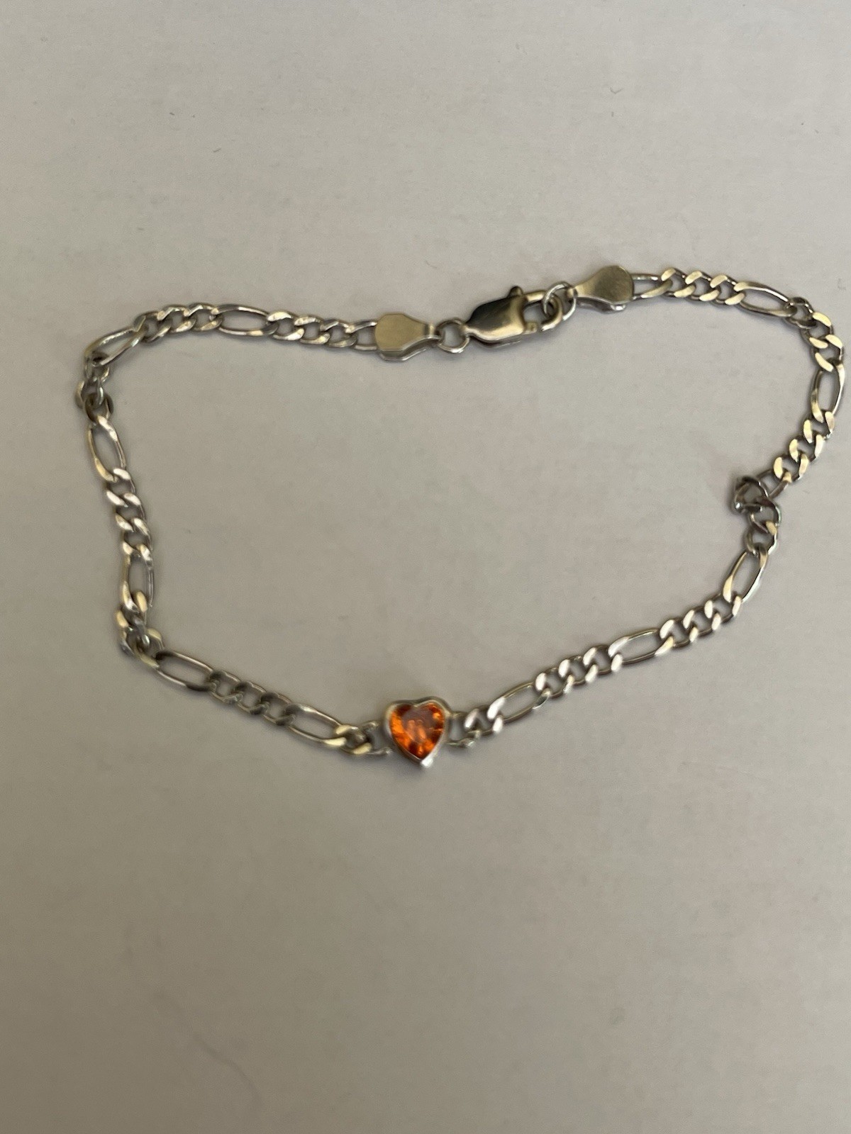Ladies Or Girls Amber Set Sterling Silver Heart Bracelet-16cm Length