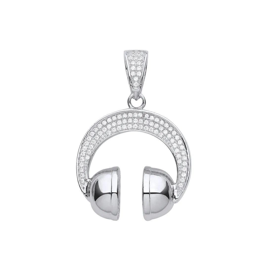 Pendant Sterling Silver Headphones CZ Womens Jewellery