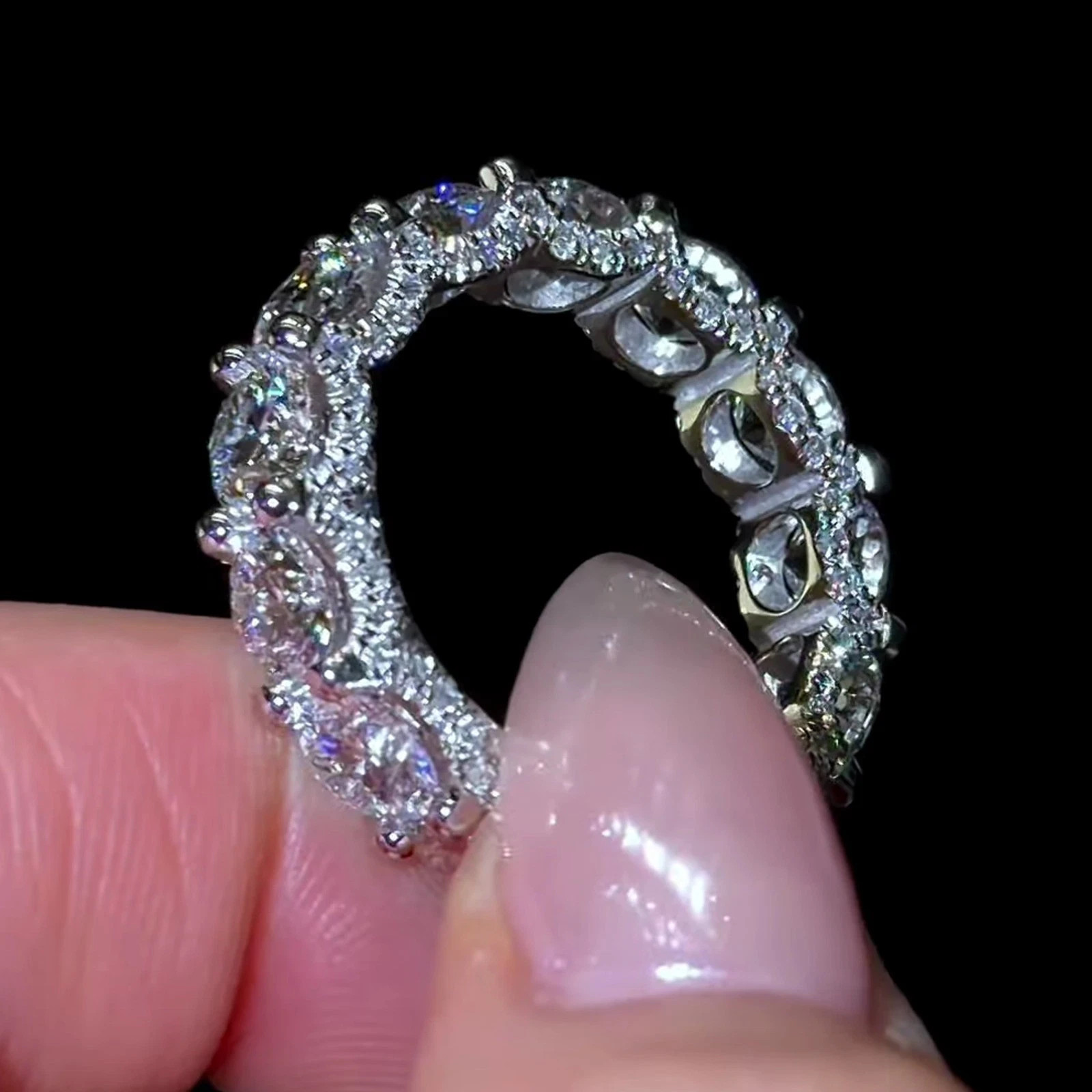 IGI 5.00mm Round Cut Lab Grown Diamond Eternity Wedding Band Ring 14K white Gold