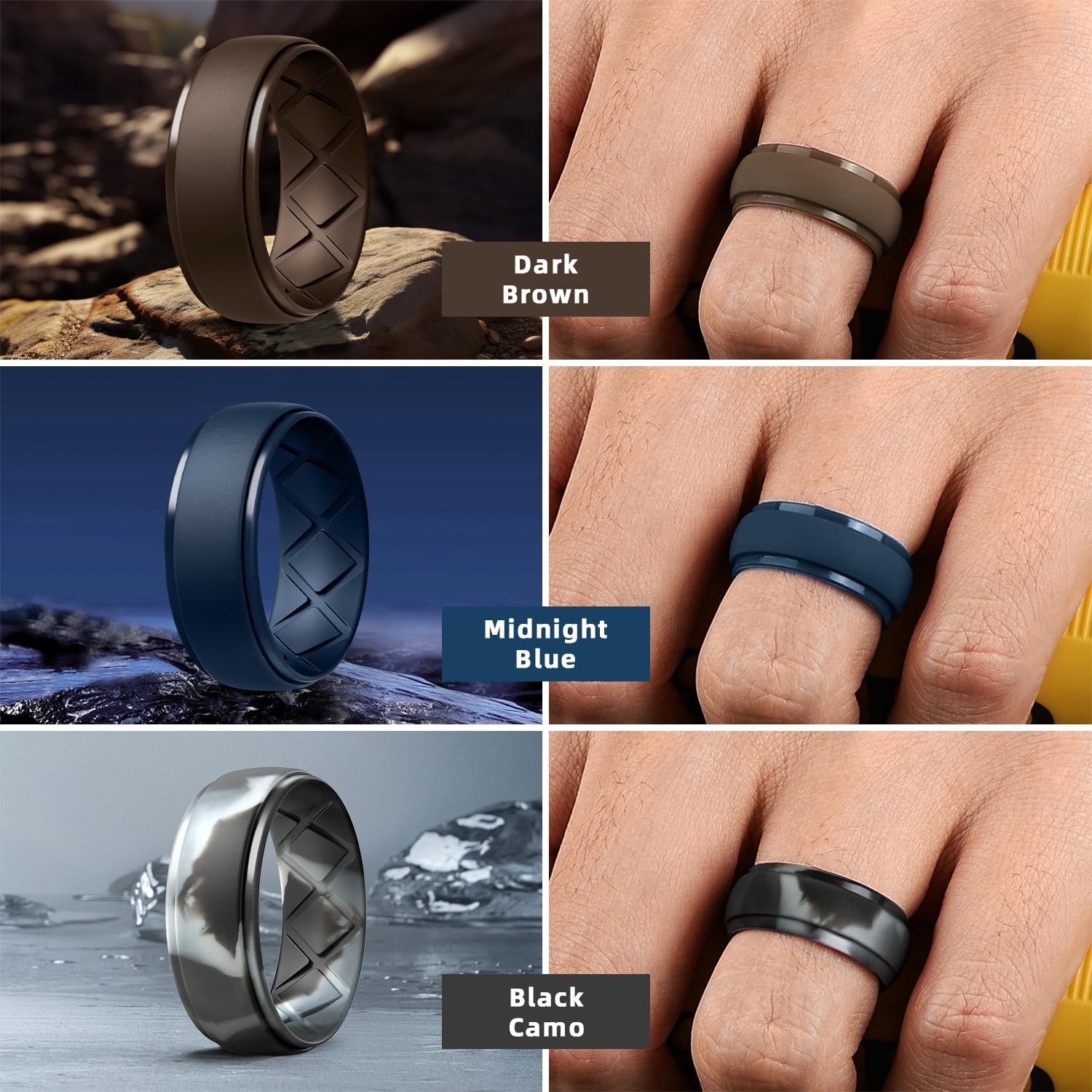 Ergonomic Silicone Rings Mens Inner Arc Breathable Silicone Ring Half Size