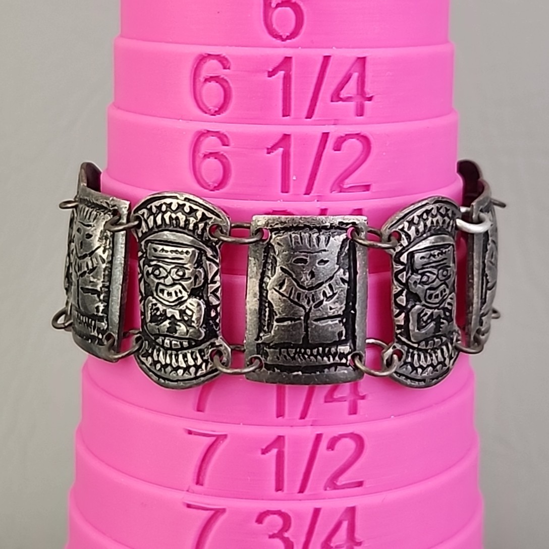 Vintage Columbian Panel Bracelet 800 Silver Tiki Peru 6.75″