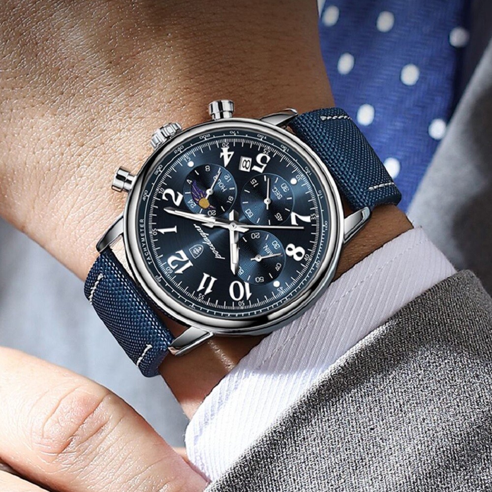POEDAGAR Men Watch Nylon Leather Chronograph Wrist watch Waterproof Luminous
