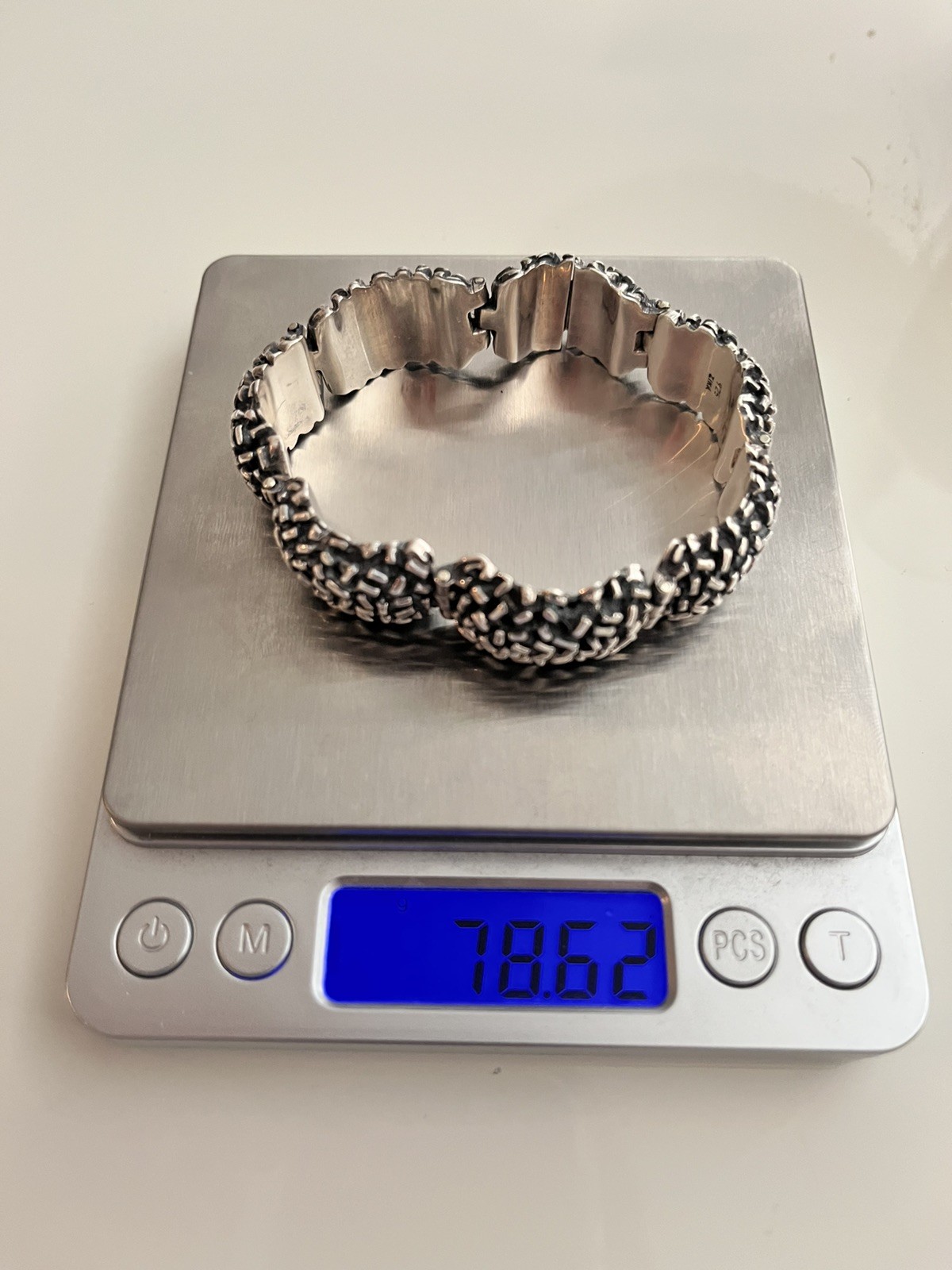 Vintage Zina B Hills 925 Silver Puffy Panel Oxidized Bracelet 7.25 in 78 grams