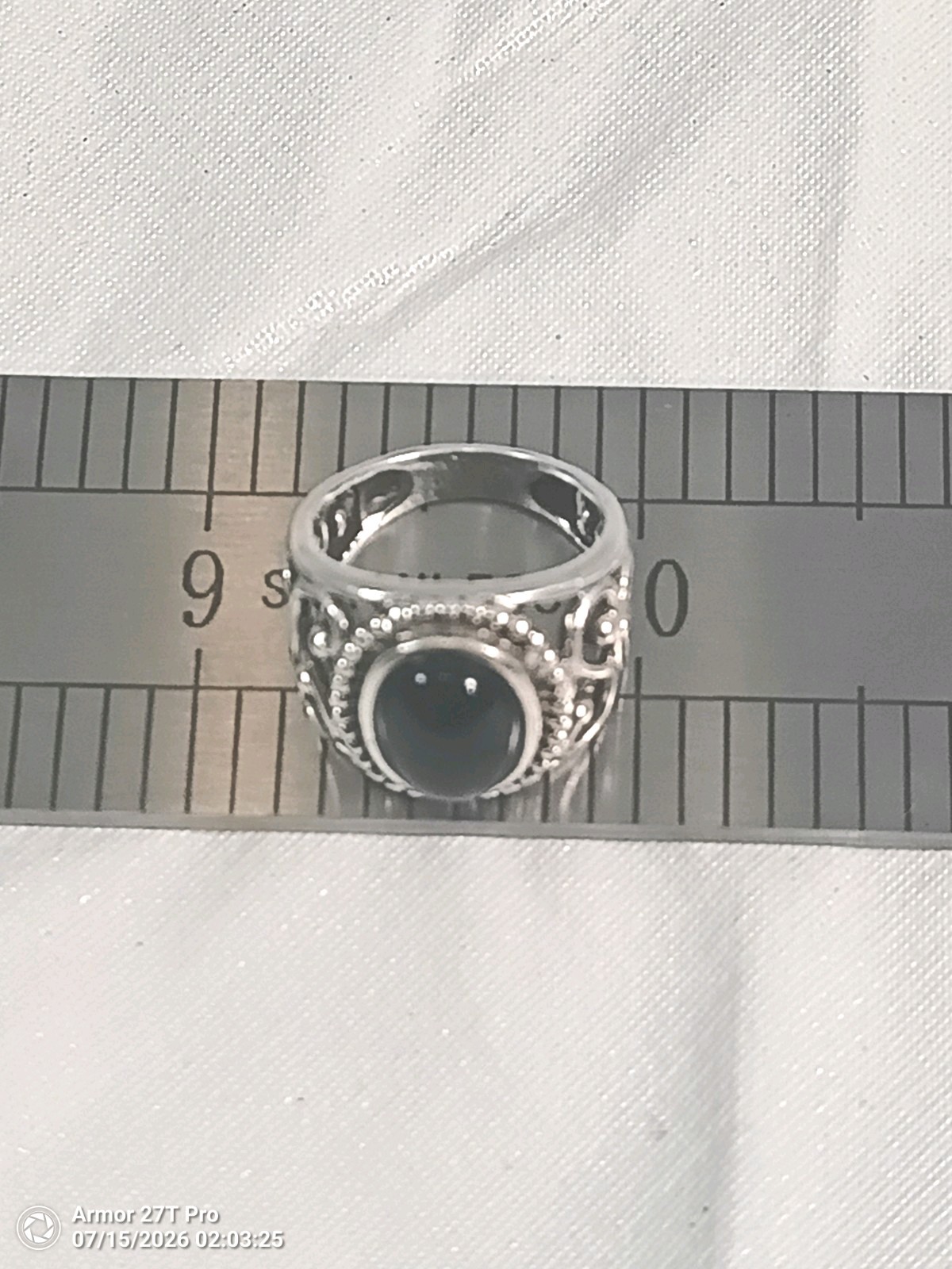 Vintage Signed RJ Sterling Silver 925 Black Onyx Filigree Statement Ring Size 5
