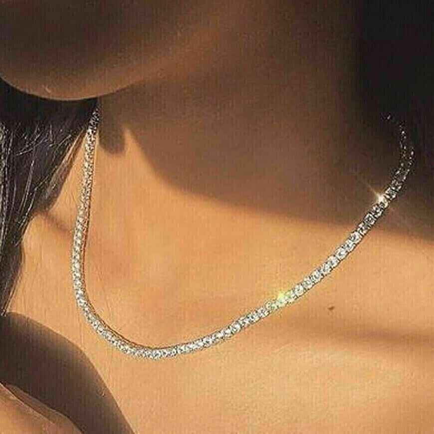 20″ 4mm Round Cut Lab-Created Men’s Womens Tennis Necklace 14K White Gold Plated