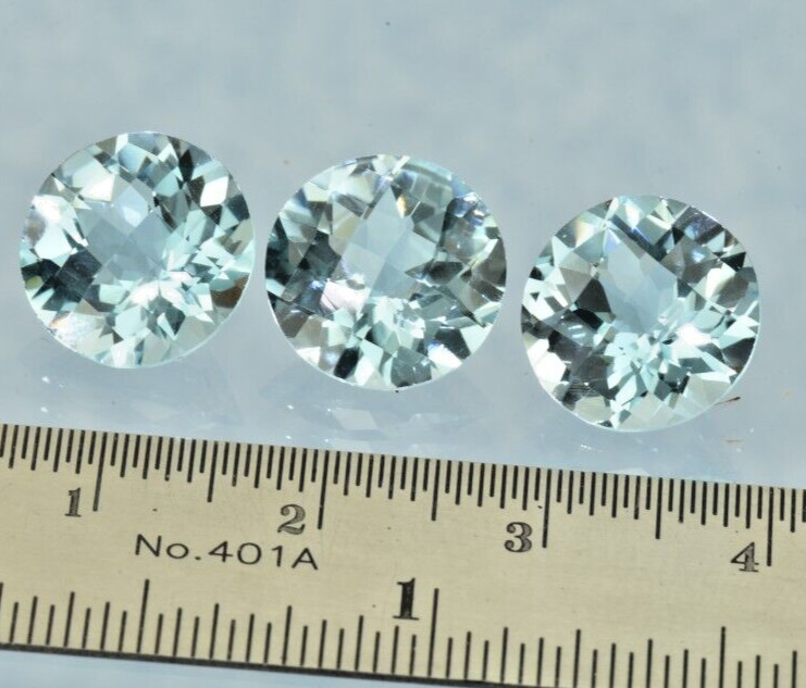 3 pieces Natural Blue Topaz Round Checkerboard Cut 15.56 ct. total 11 mm