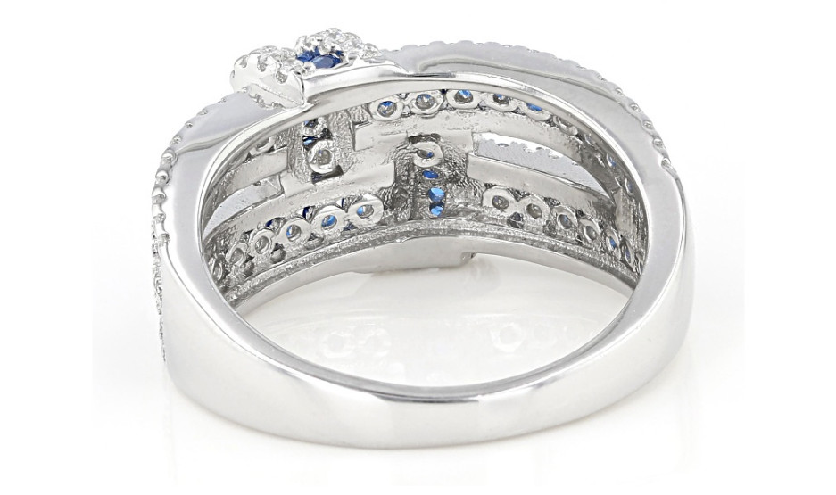 Bella Luce Blue Simulated Spinel/White CZ Rhodium Over Sterling Silver Ring Sz 9
