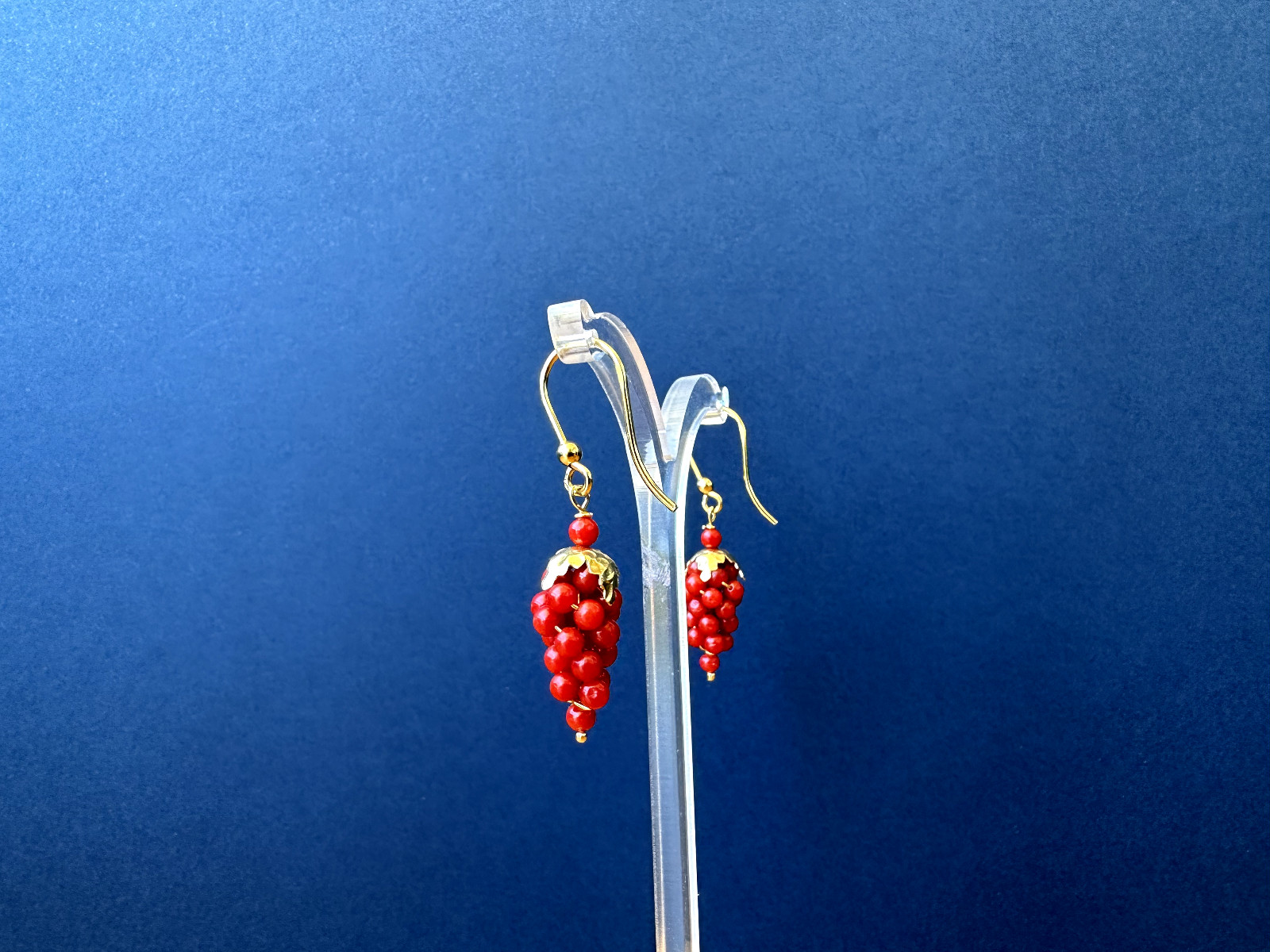 Real Natural Mediterranean Red Coral 925 Silver Cluster Earrings