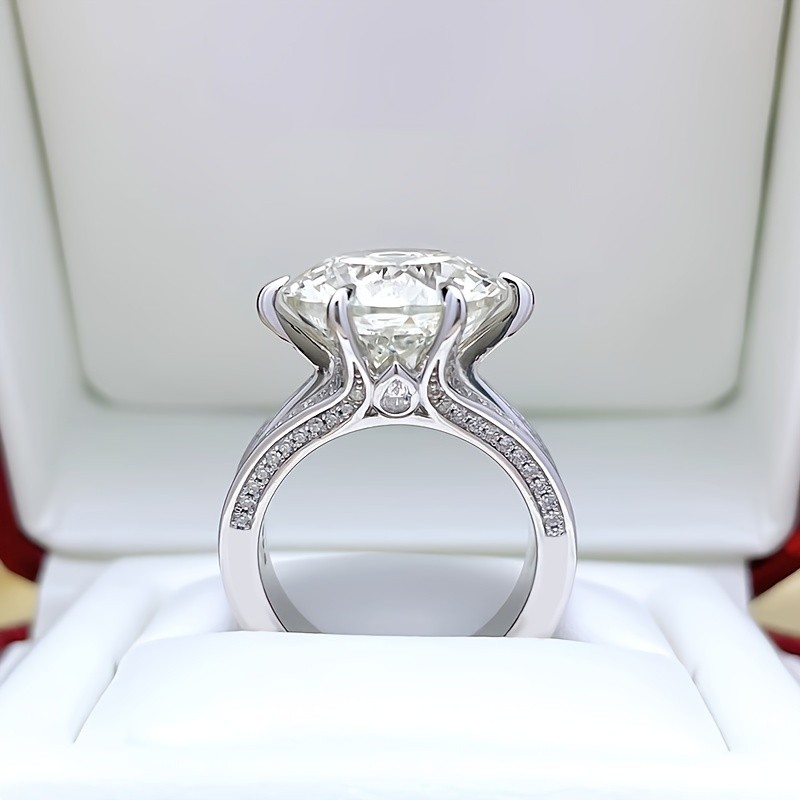 10 Ct Round Moissanite Ring 925 Sterling Silver 18K Gold Plated Size 6 7 8 9