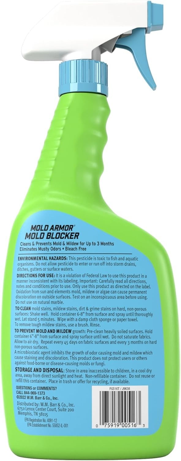 Eco-Friendly Mold Blocker, 32 oz Spray – Antimicrobial for Indoor & Outdoor Use