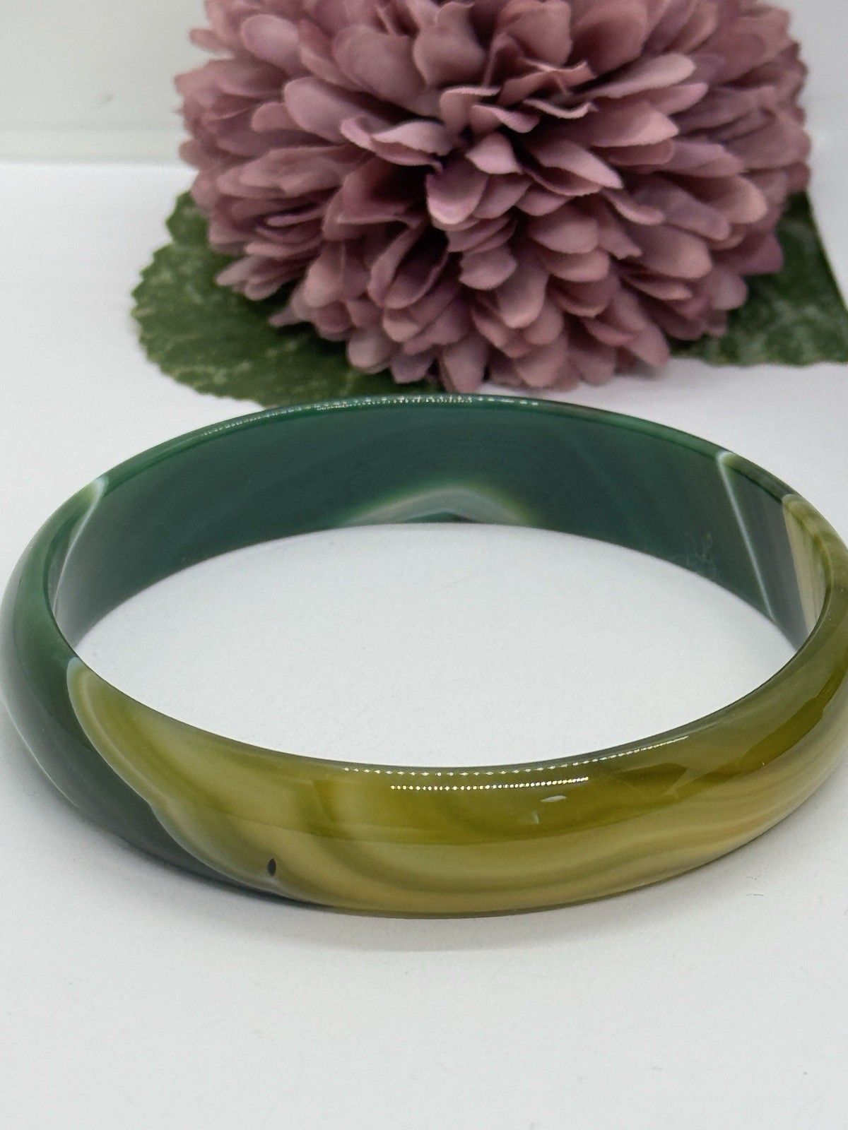 Natural Striped Green Agate Bangle Bracelet Multi Color 8″