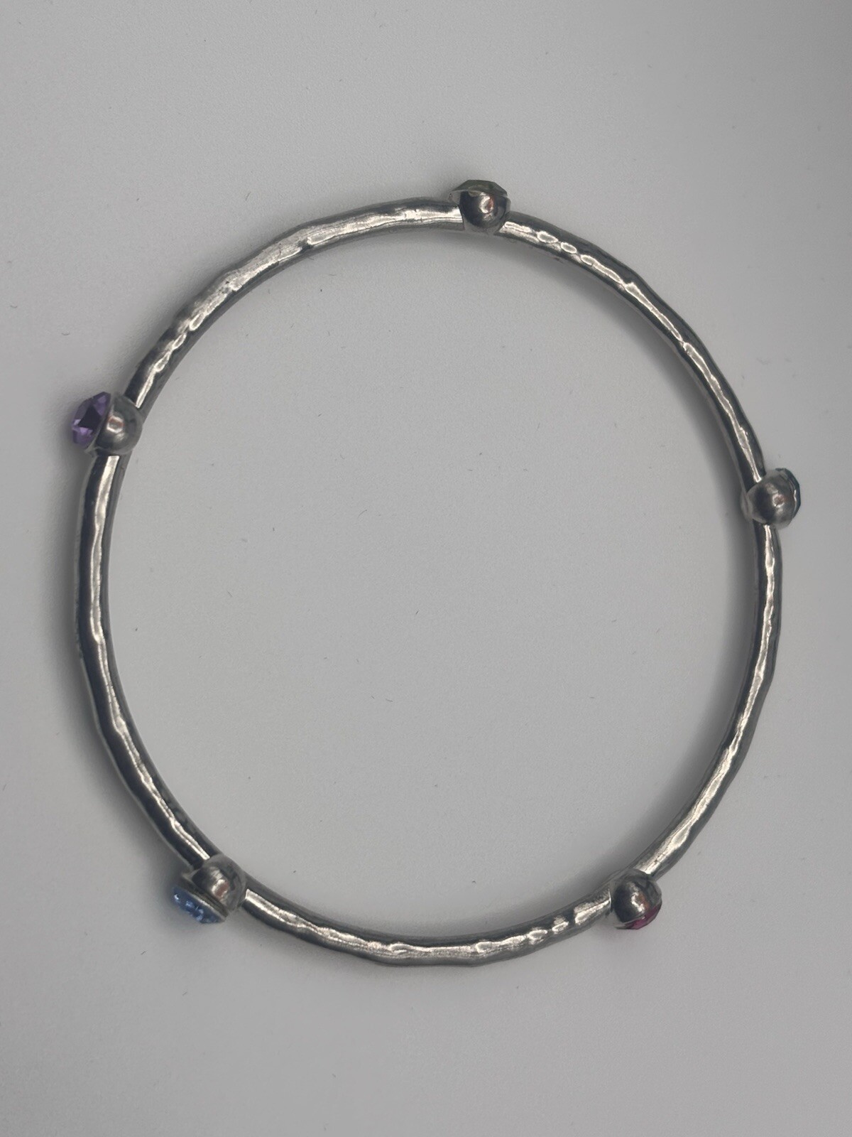 Multi-Stone Bangle Round Cut Silver Tone Blue Pink Green Purple 8 Inches