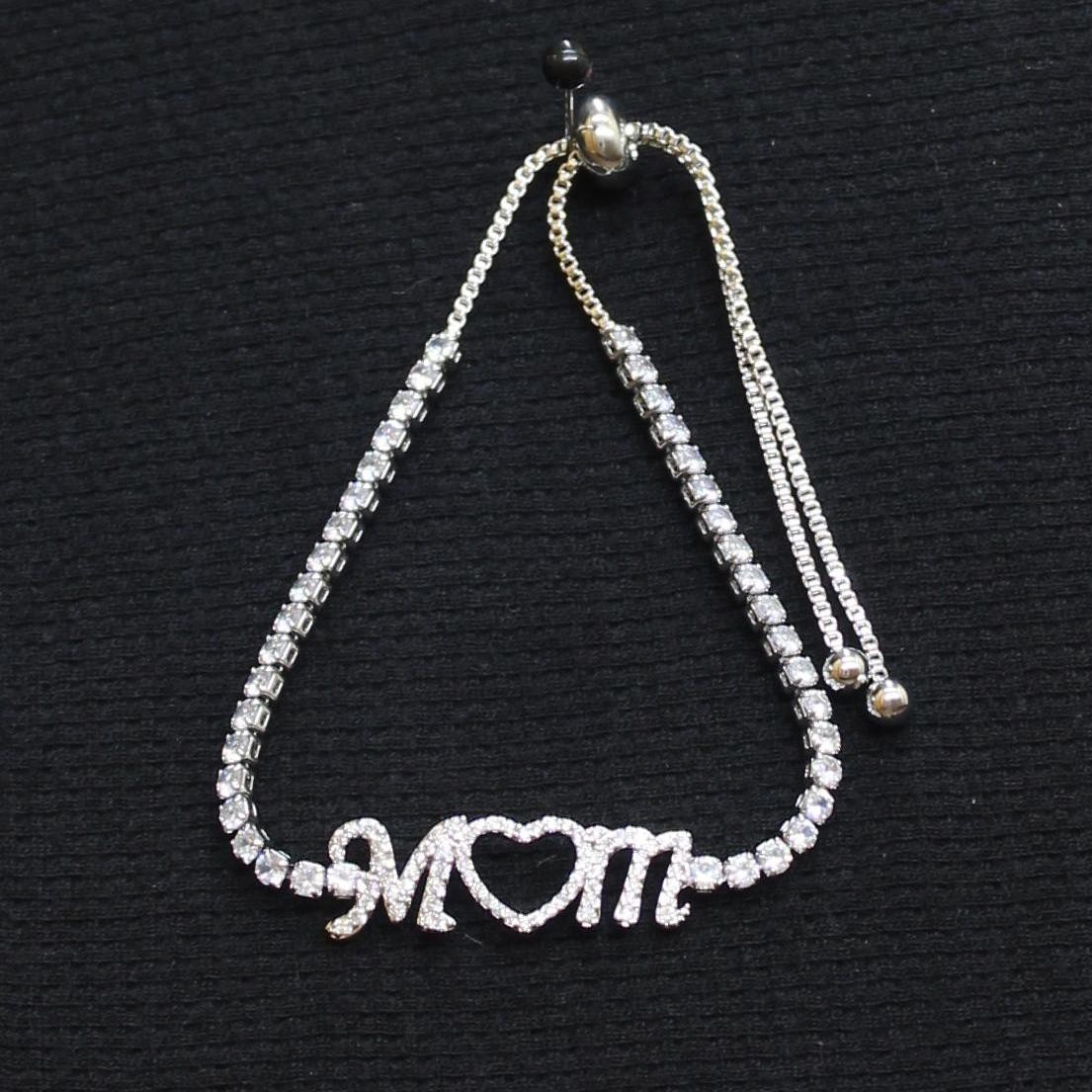 Adjustable Slider Bracelet with Crystals Silver Gray / Clear