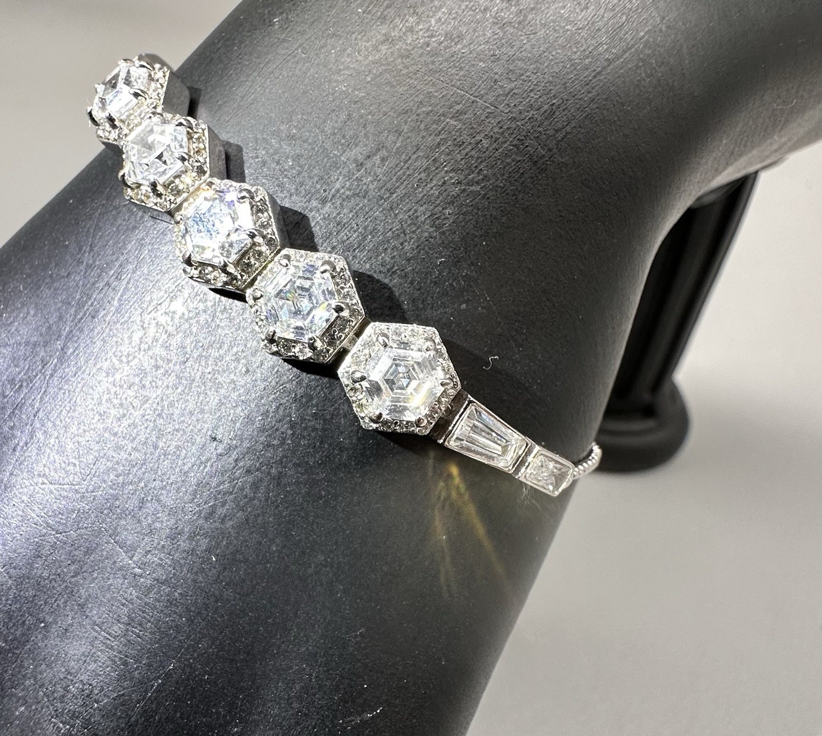 HENRI BENDEL Crystal Adjustable Slider Bracelet Rhodium Plated