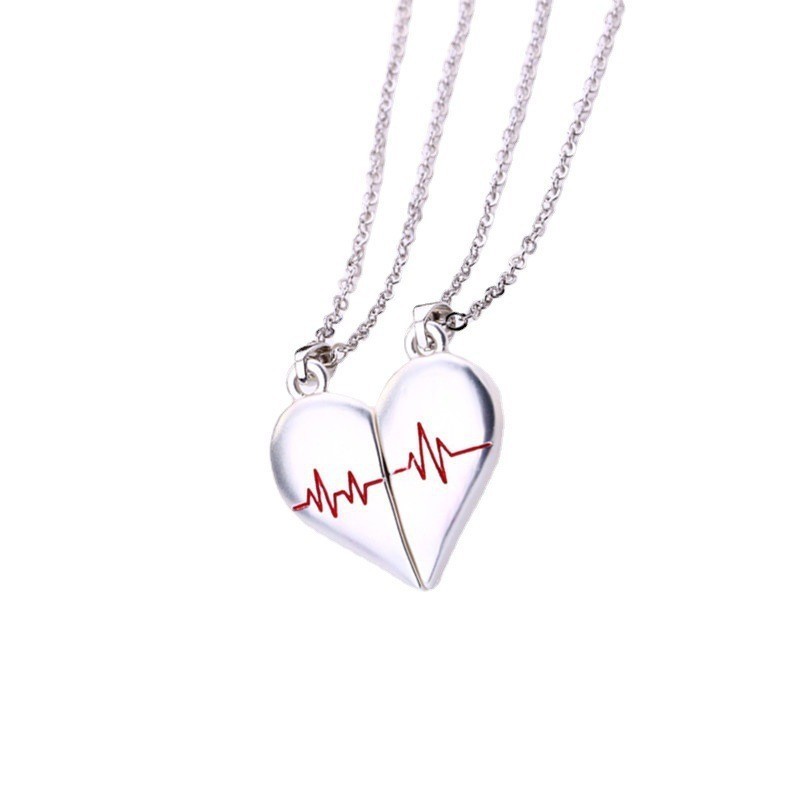Silver Heartbeat Couple Love Necklace Matching, Friend, Wife, Girlfriend Gift
