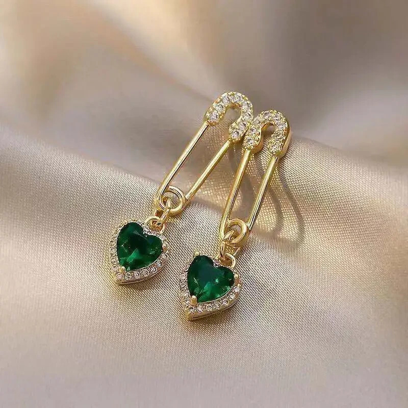 925 Silver Needle Elegant Zircon Green Crystal Love Personality Simple Fashion