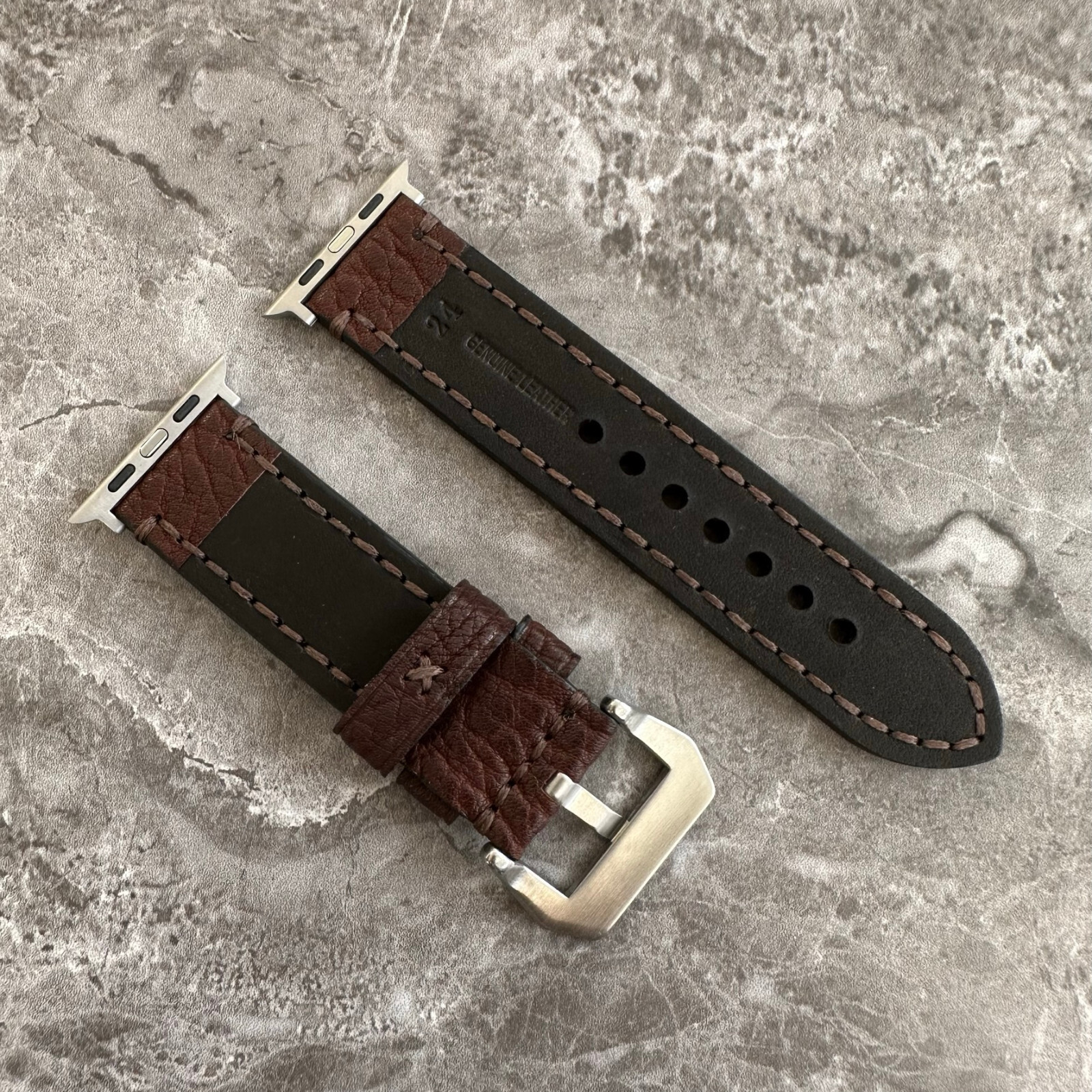 Premium Thick Brown Lychee Leather Watch Strap For Apple Watch Ultra 1 2 49mm