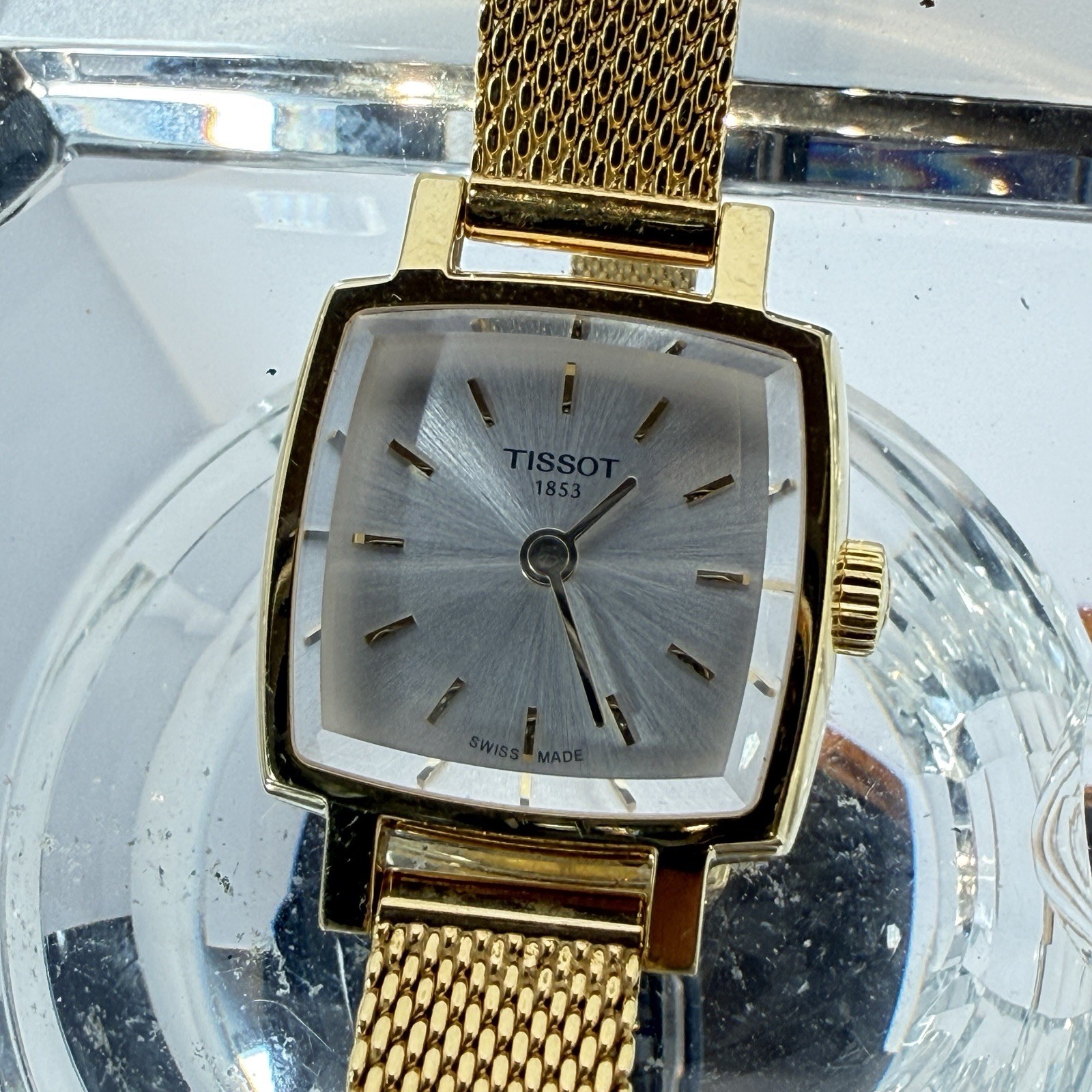 TISSOT 1853 Lovely Square Sapphire Crystal Women’s Gold Tone Watch Runs